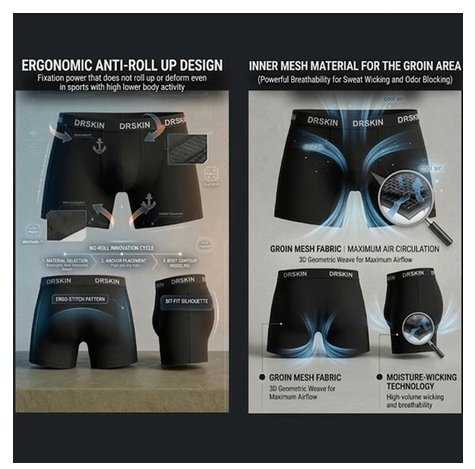 DDRSKIN Korea Men's Cooling Sports Drawers (Anti-Roll & Anti-Chafing Mesh Performance Underwear) 1 or 2pack