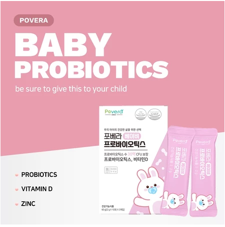 Povera Baby Probiotics Supplement 3billion CFU Vitamin D Infant and toddler Immune probiotics milk flavor powder 30 pouches