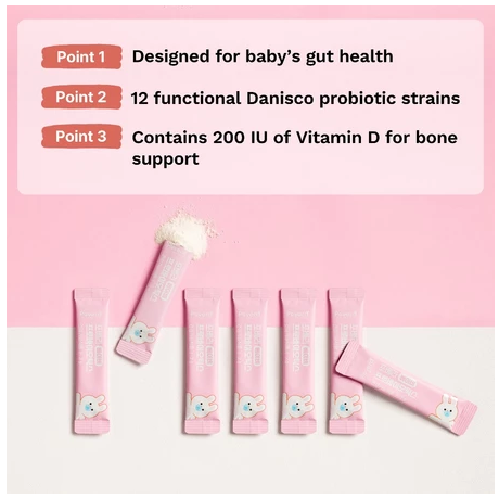 Povera Baby Probiotics Supplement 3billion CFU Vitamin D Infant and toddler Immune probiotics milk flavor powder 30 pouches