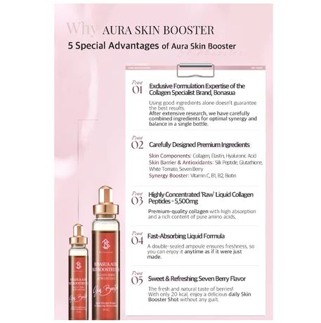 [BONASUA] Aura Skin Booster 5500mg Korean Liquid Collagen Drink - 1 Week Supply